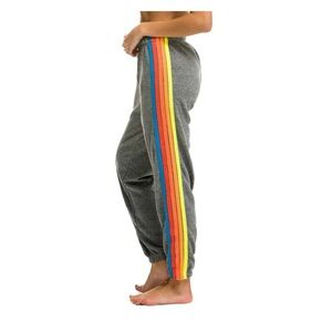 Aviator Nation 5 Stripe Sweatpants in Heather Grey // Neon Rainbow XS